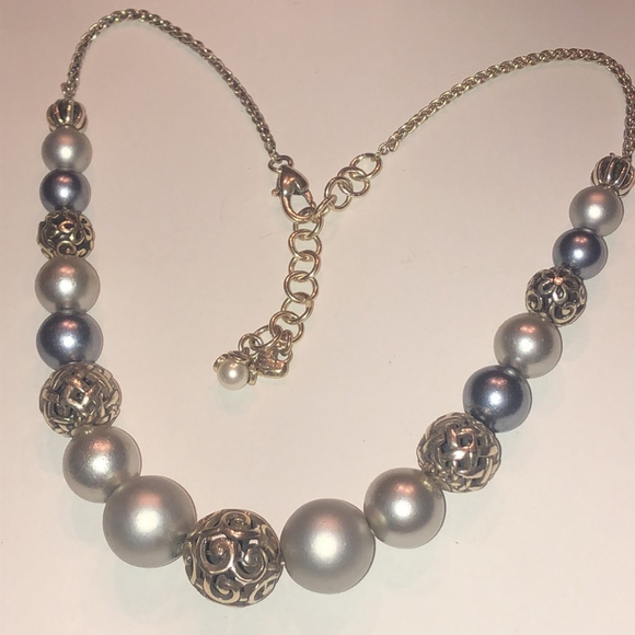 Brighton Corteo Silver Tone Gray Faux Pearl Boho Beaded Classic Necklace - Picture 4 of 5